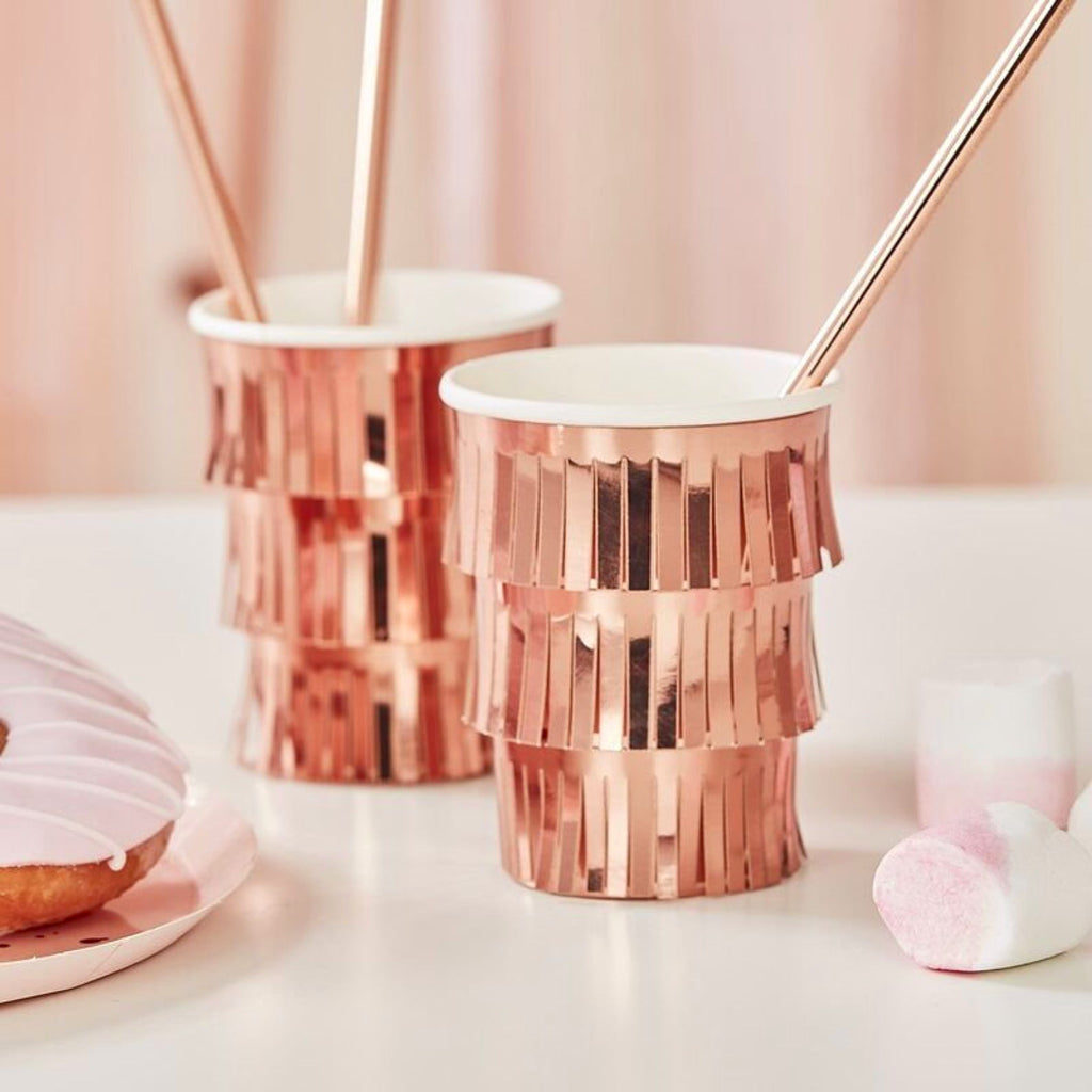 Rose Gold Fringe Party Cups (x8)