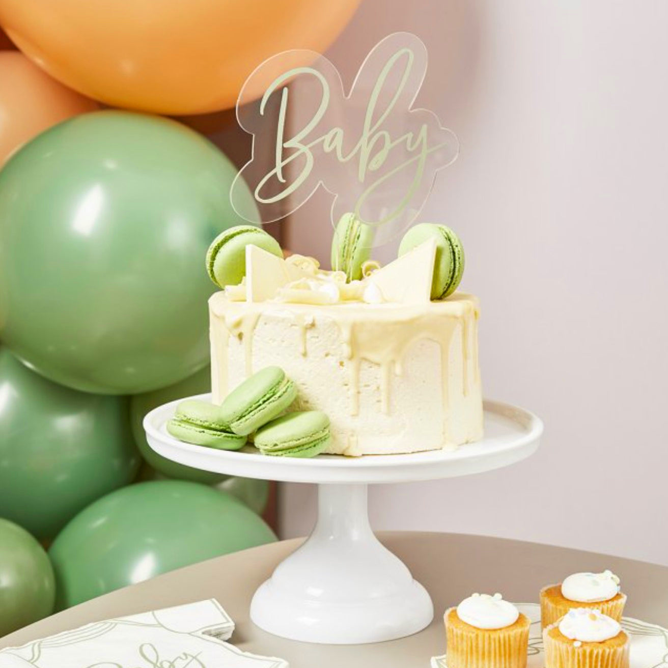 Sage Green 'Baby' Acrylic Cake Topper