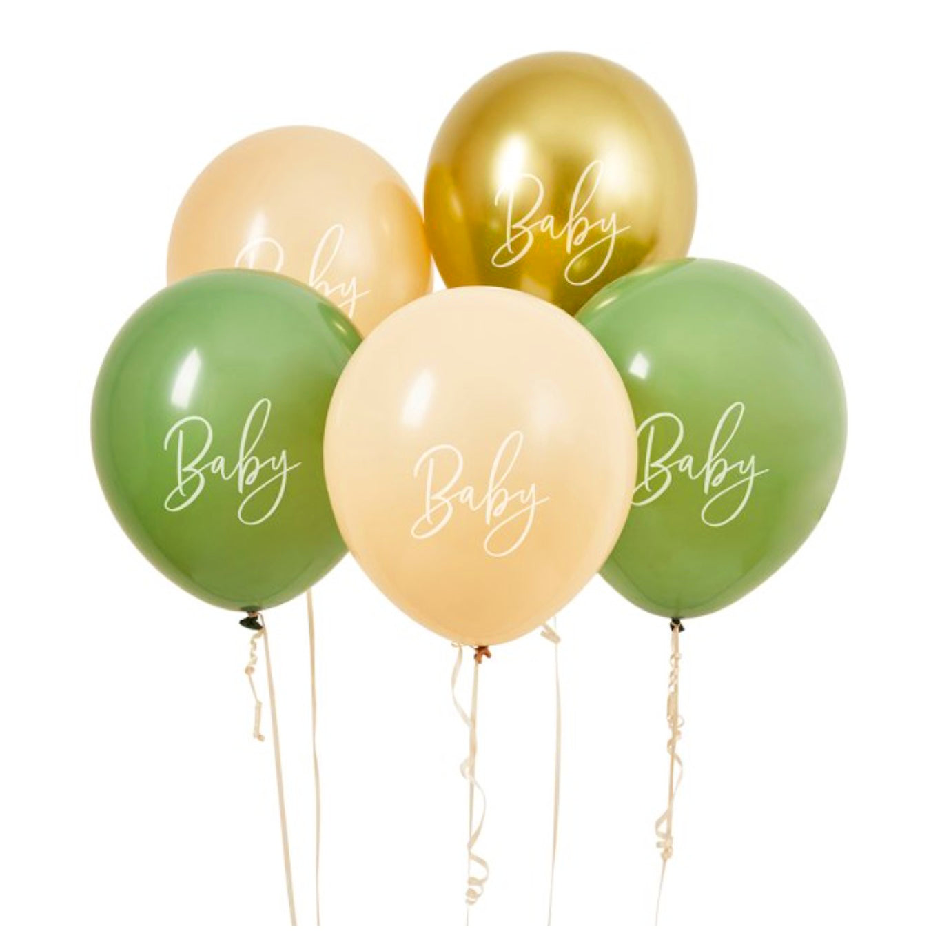Sage, Cream & Gold Baby Shower Balloons x 5