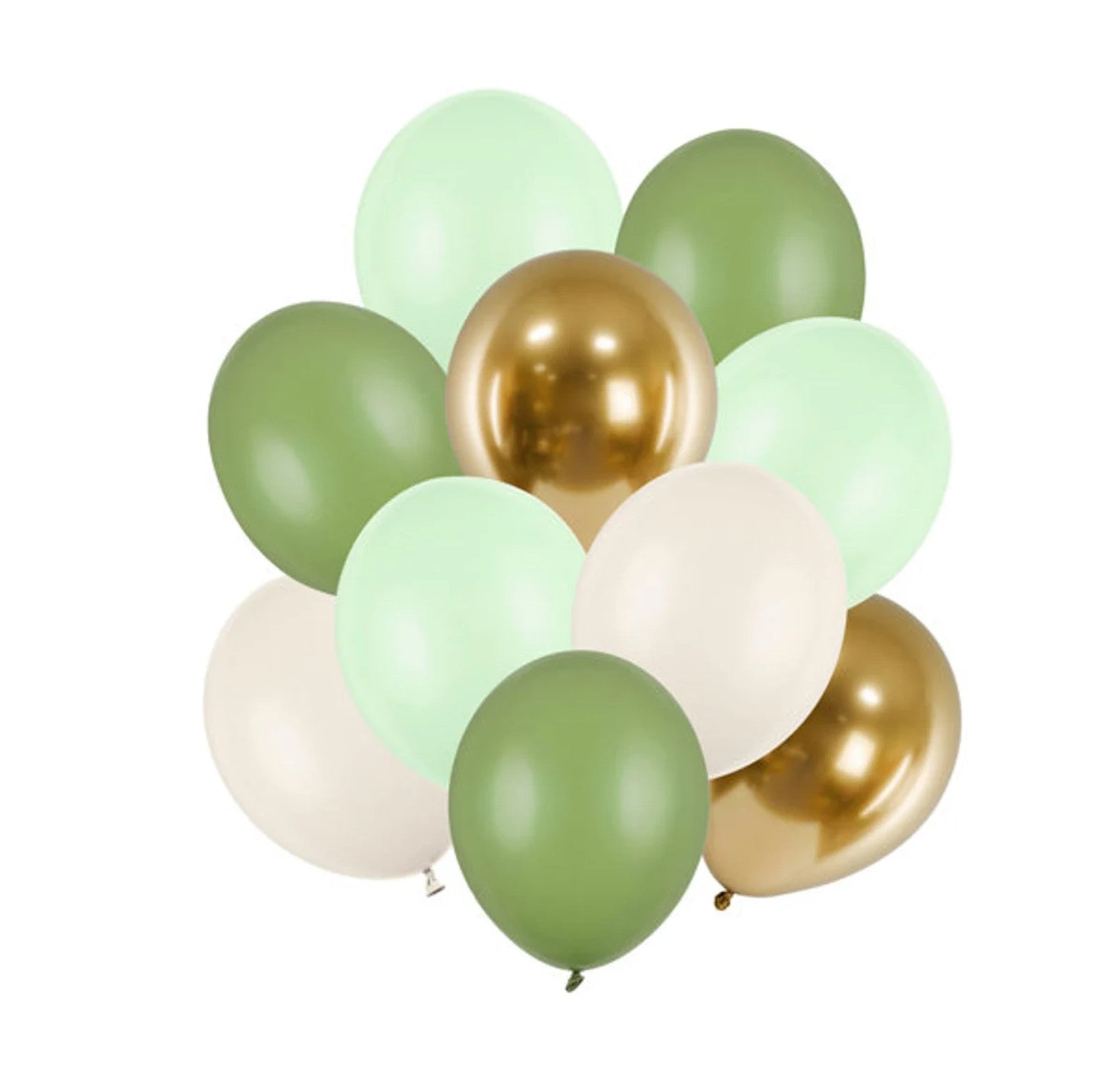 Elegant Sage Green Alabaster and Gold Balloons x 10