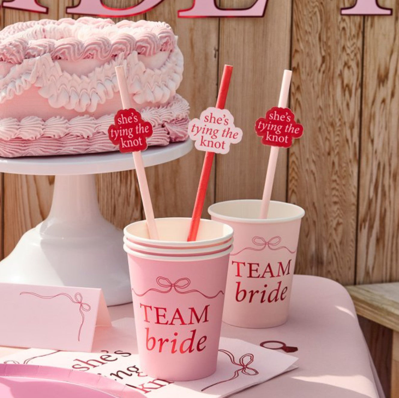 Pink & Red She's Tying The Knot Hen Party Straws x 16