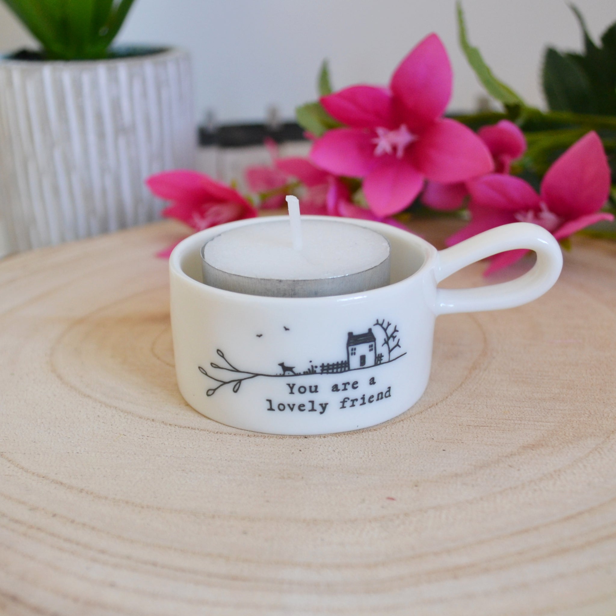 East of India Tea Light Holder 'You are a lovely friend'