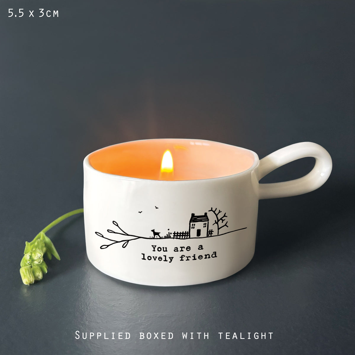 East of India Handled Tealight Holder 'You Are a Lovely Friend'