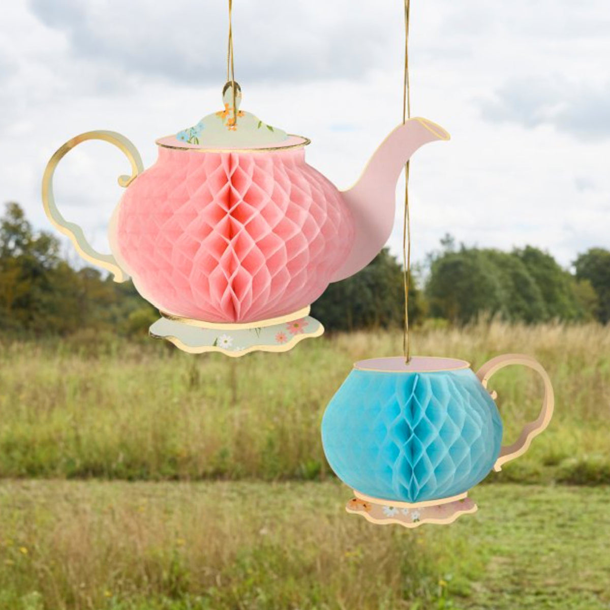 Teapot and Teacup Paper Honeycomb Decorations - Pack Of 2