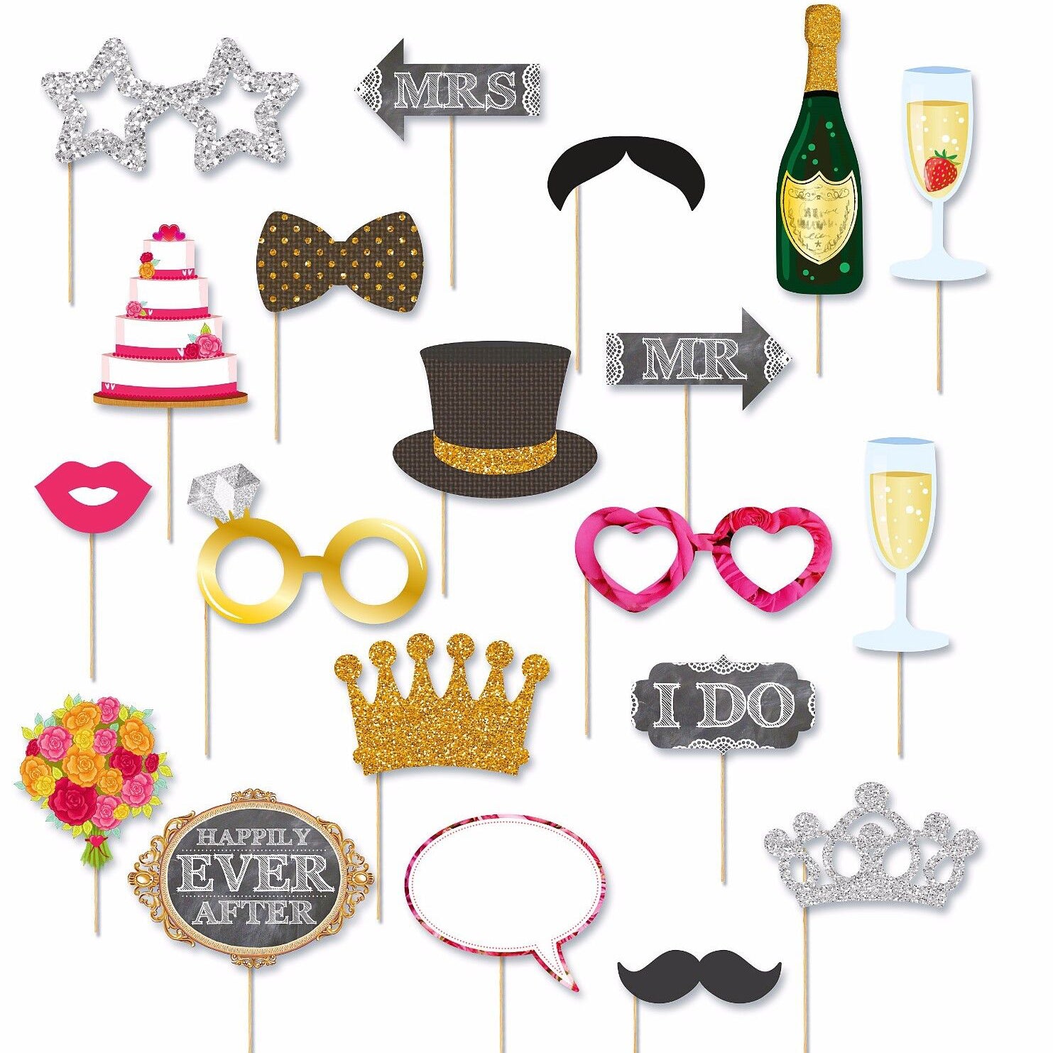 Colourful Wedding Photo Props - Pack of 20