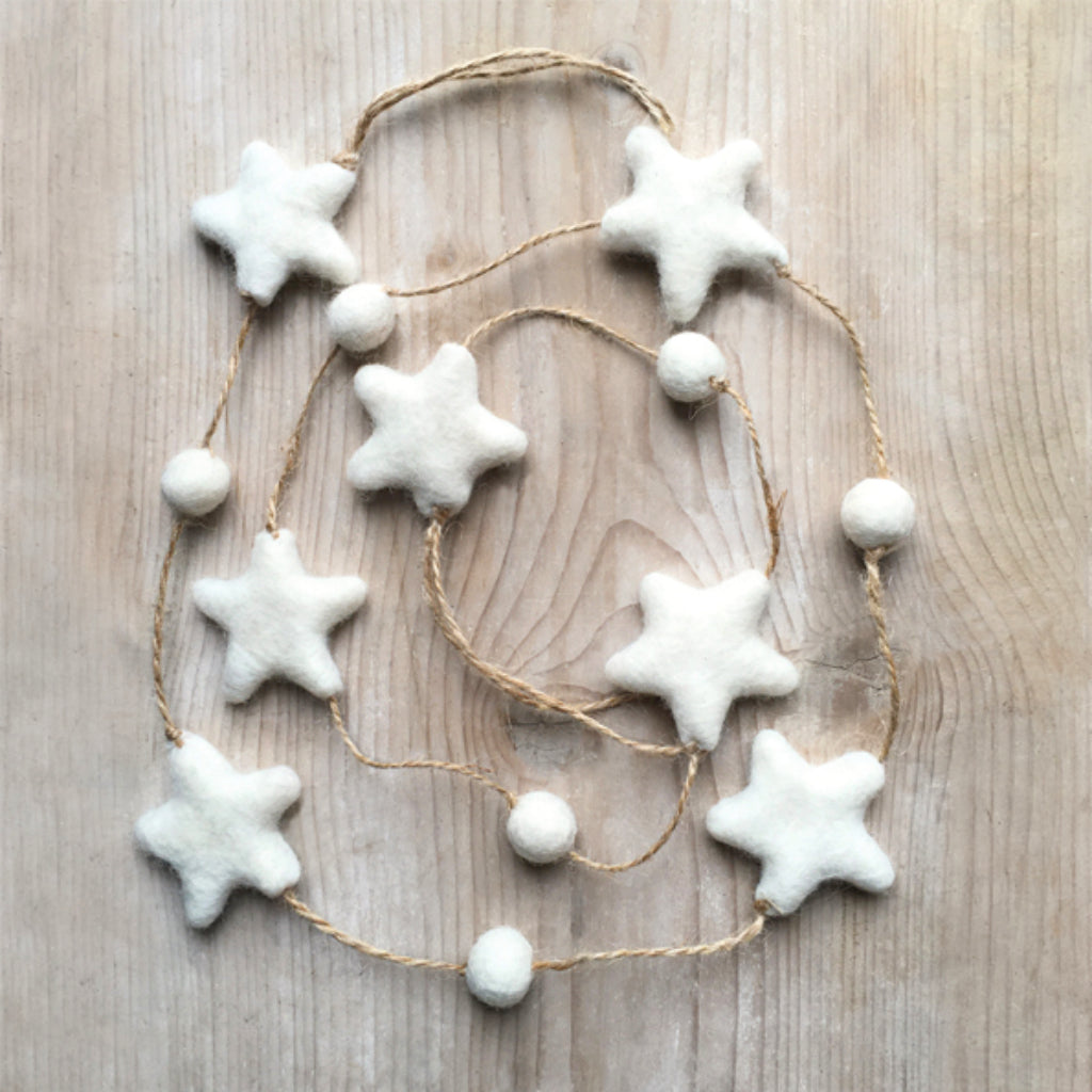 East of India White Felt Star Scandi Style Garland