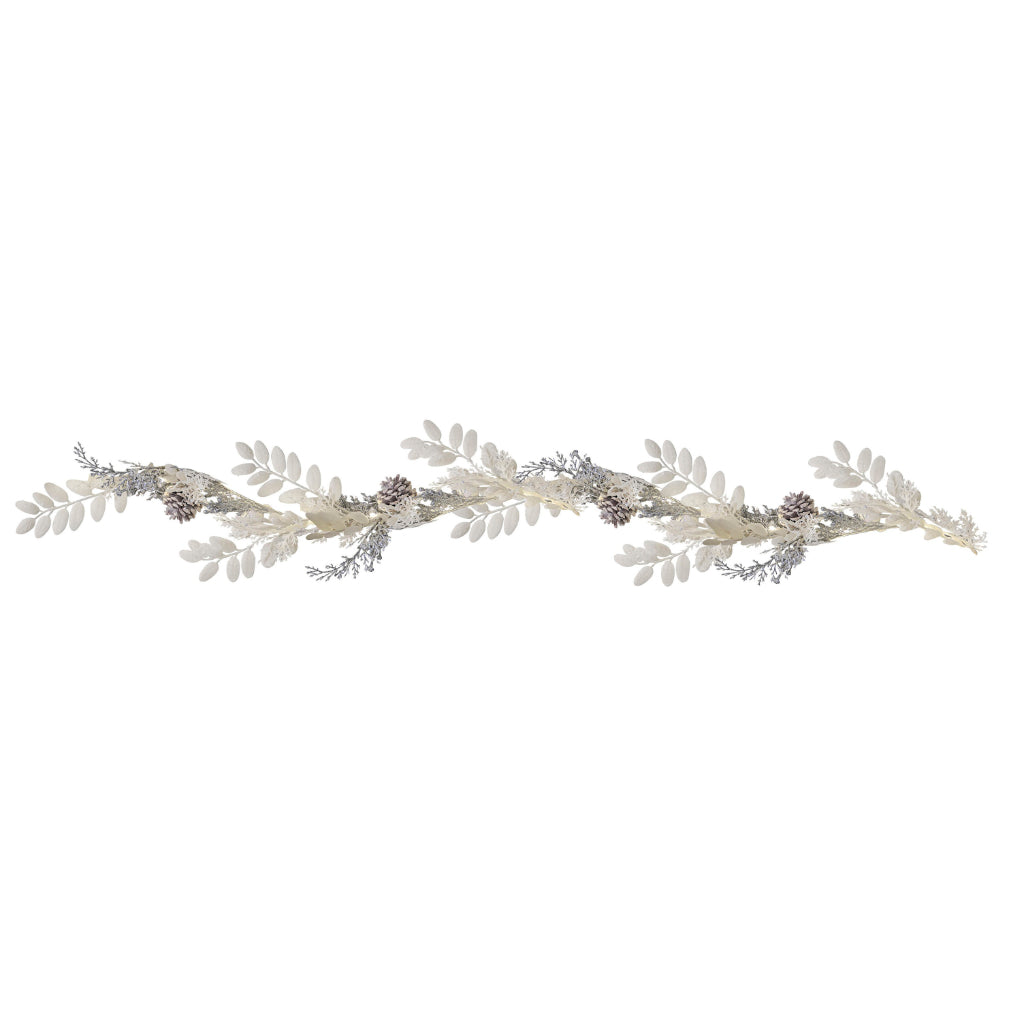 White and Silver Berry Foliage Garland With Lights