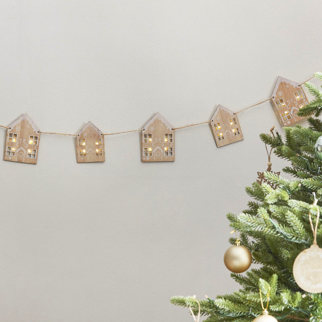 Gingerbread House Christmas Bunting with Led Lights