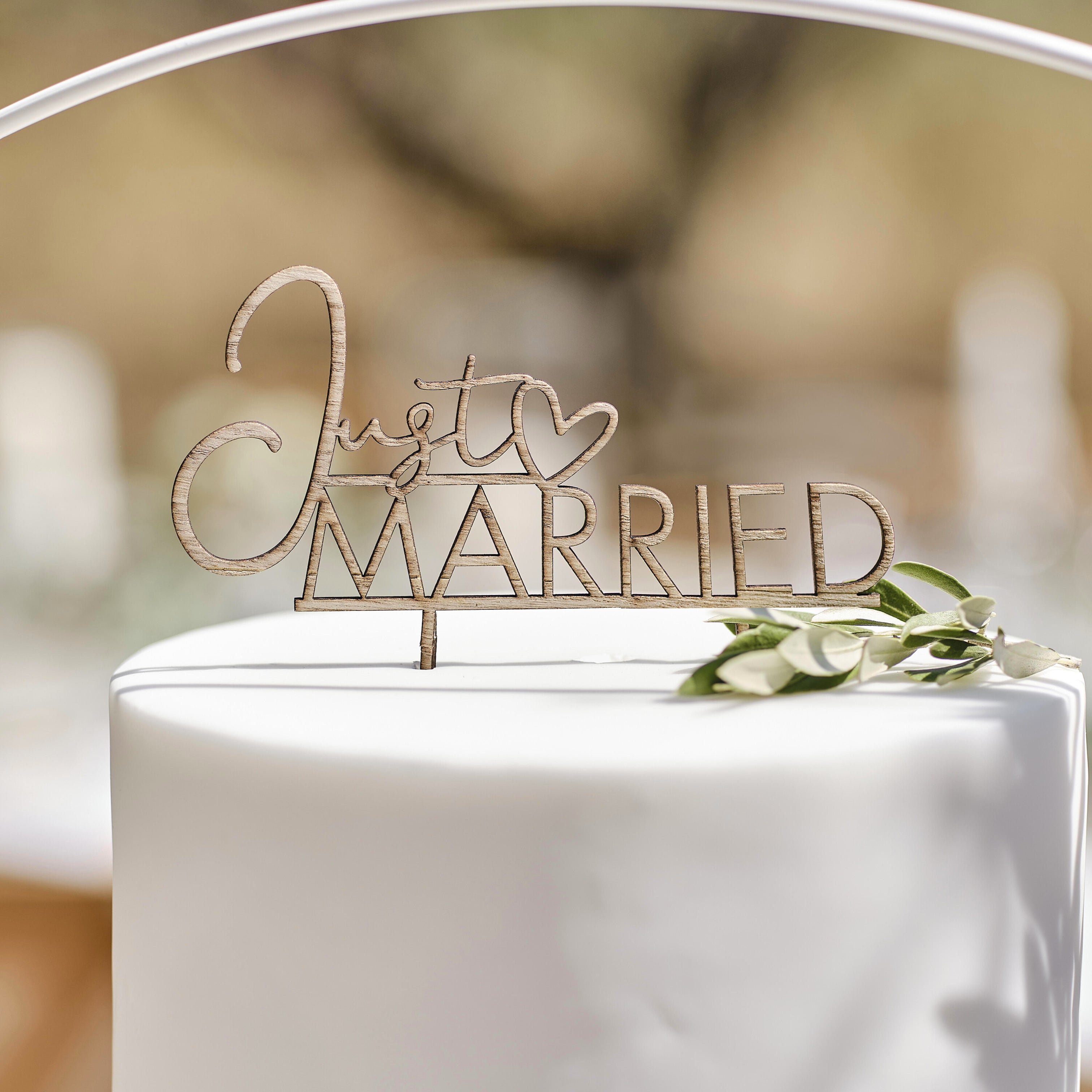 Wooden Just Married Cake Topper