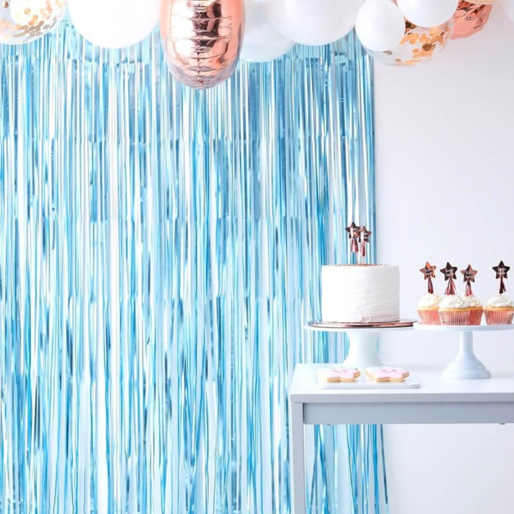 Matte Blue Foil Fringe Party Curtain