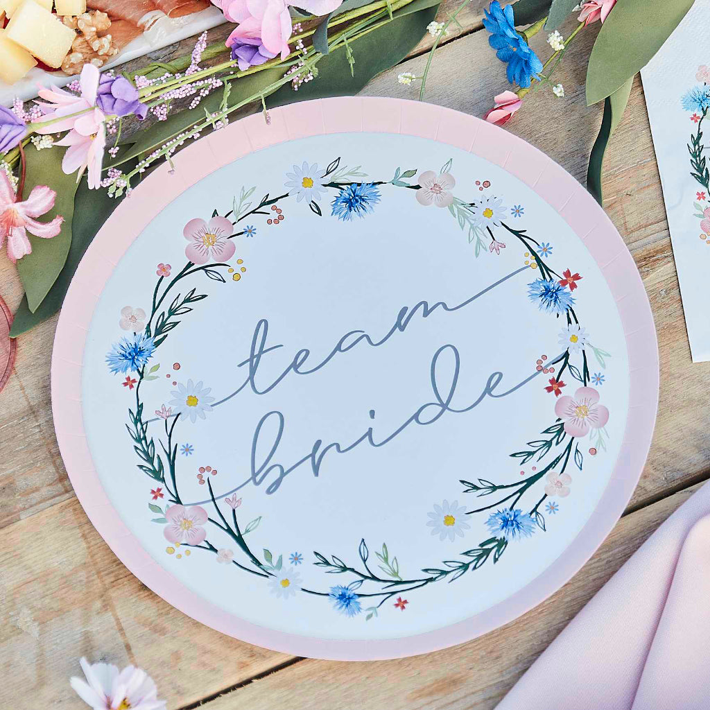 Floral Team Bride Hen Party Plates (x8)