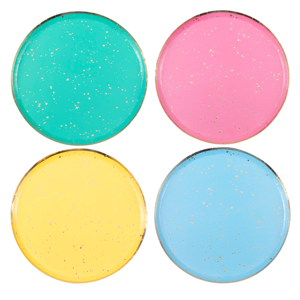 Gold Speckled Bright Rainbow Coloured Paper Plates (x8)