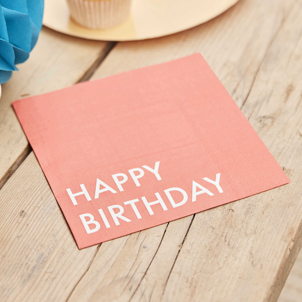 Soft Red Happy Birthday Paper Napkins (x16)