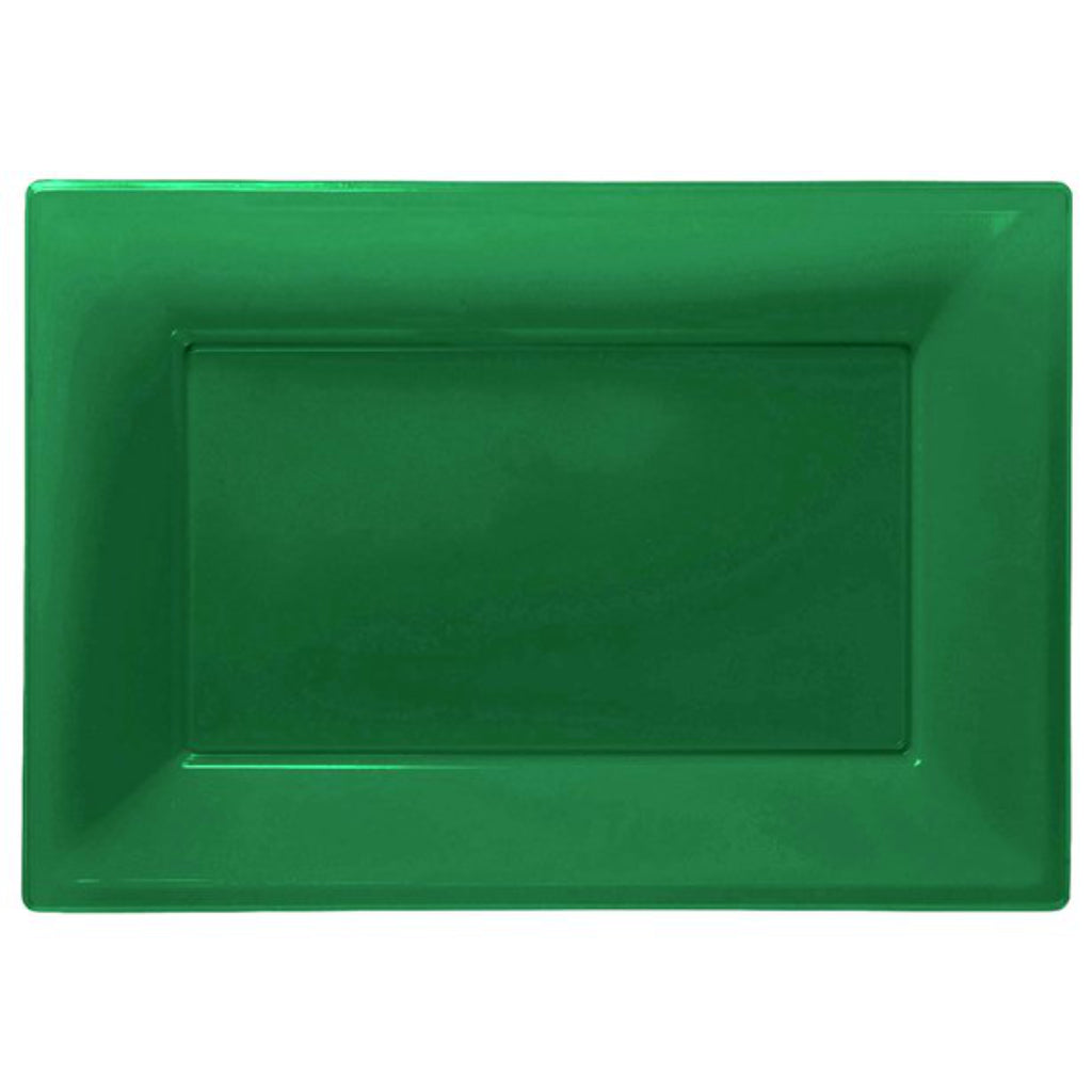 Dark Green Plastic Serving Platters (x3)