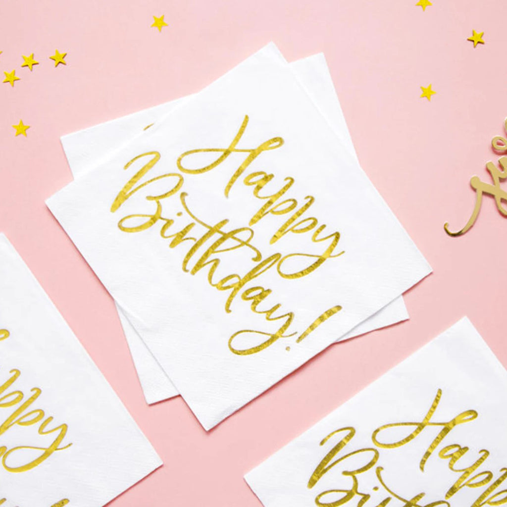 Gold Happy Birthday Napkins (x20)