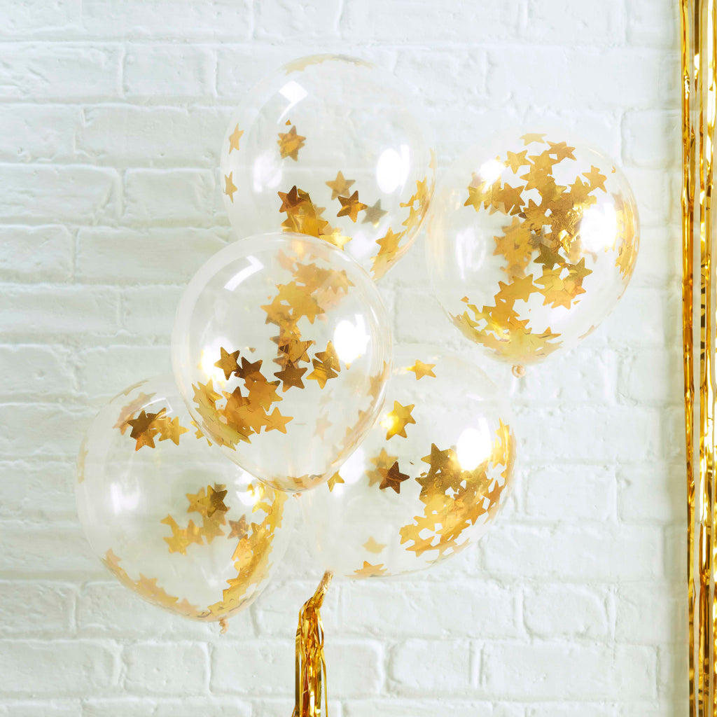 Gold Star Confetti Balloons (x5)