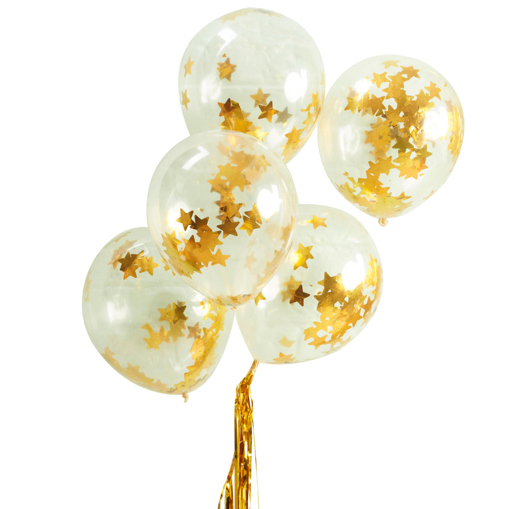 Gold Star Confetti Balloons (x5)