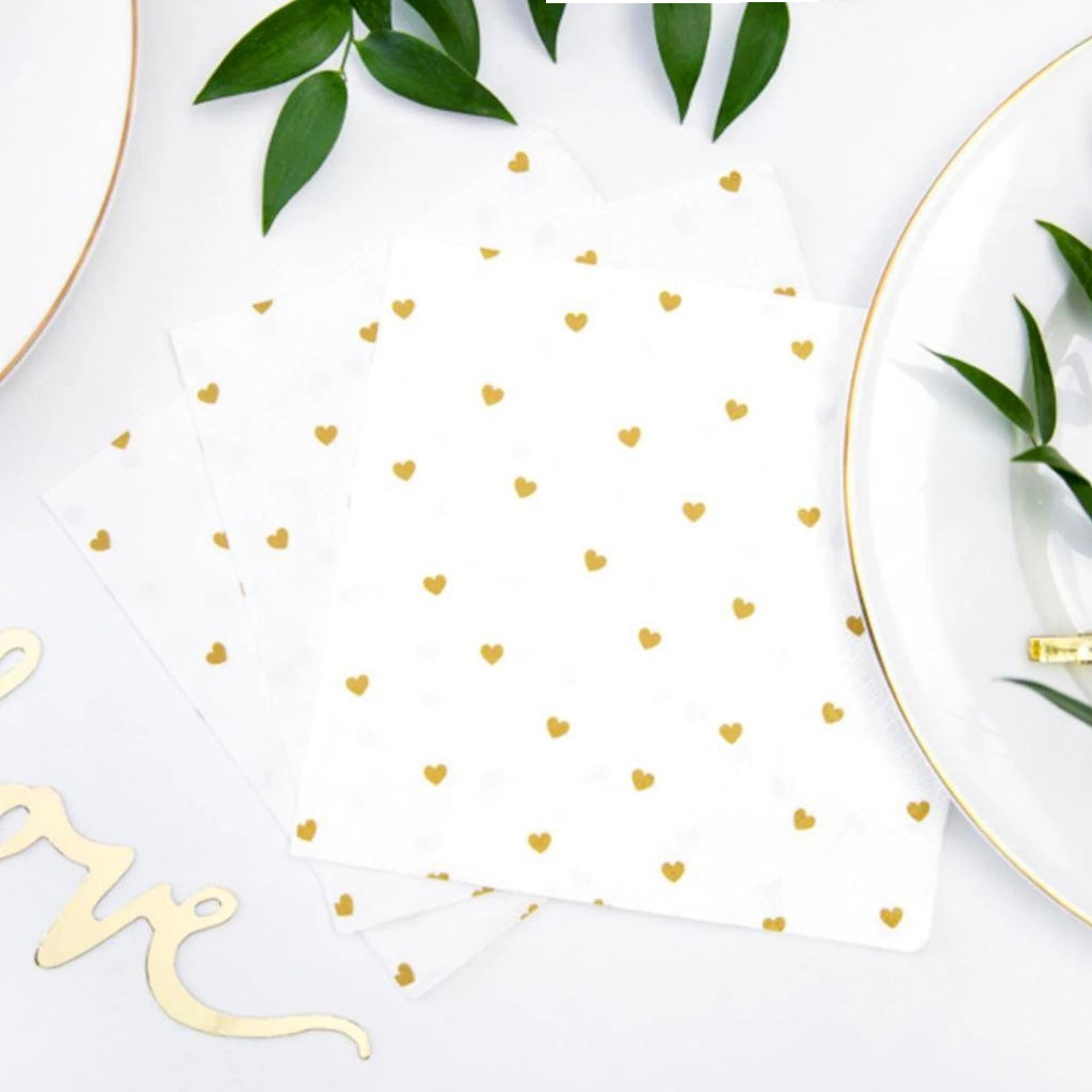 Gold Heart Paper Napkins (x20)