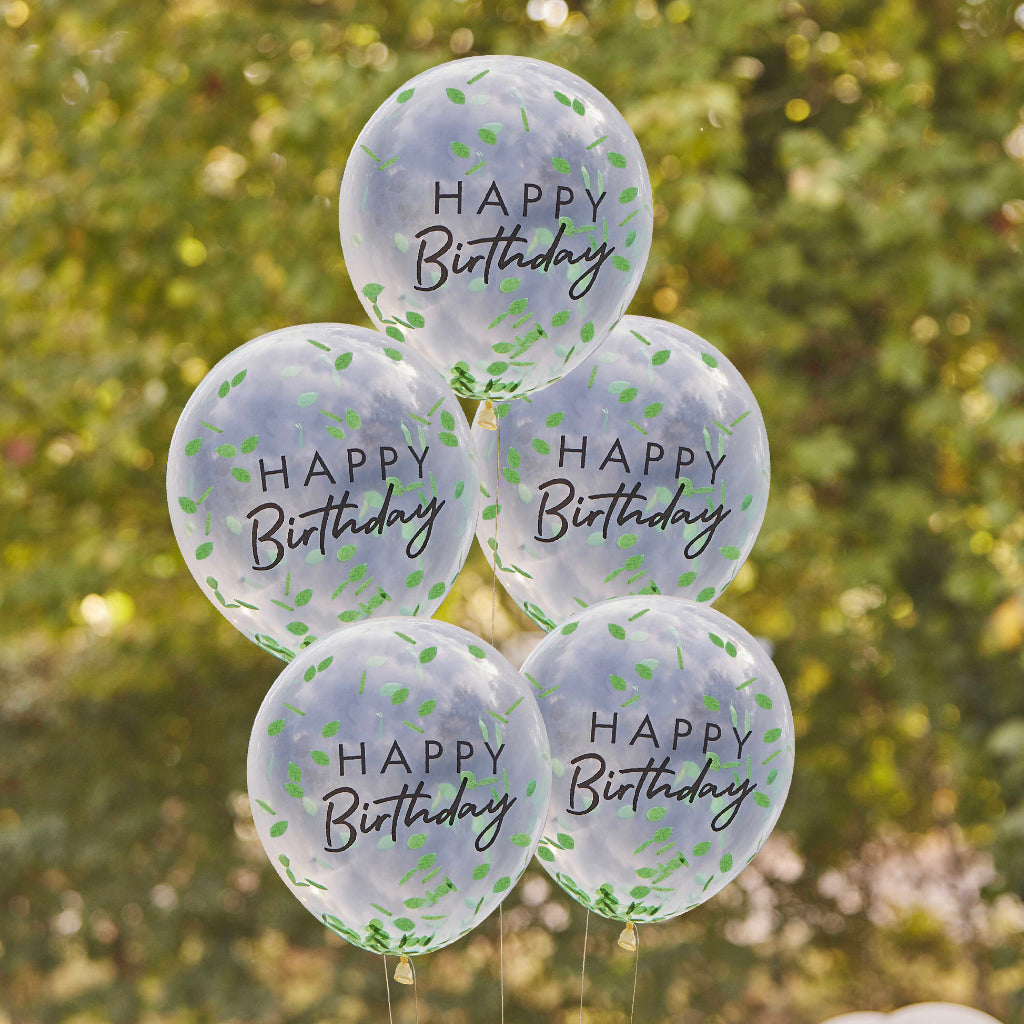 Happy Birthday Leaf Confetti Balloons (x5)