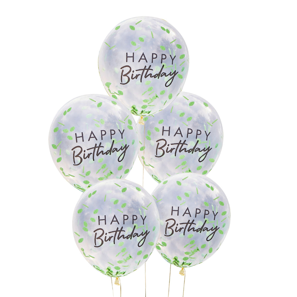 Happy Birthday Leaf Confetti Balloons (x5)