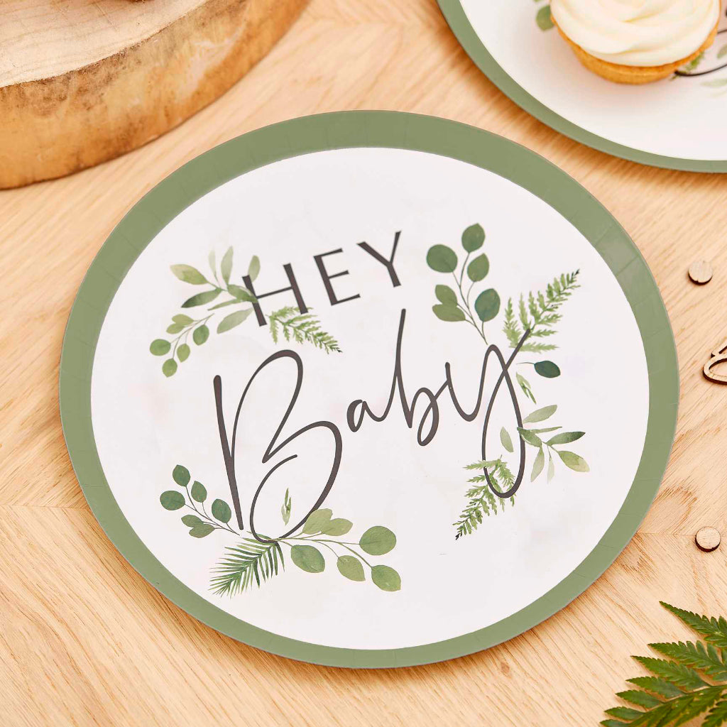 Botanical Hey Baby Paper Plates (x8)