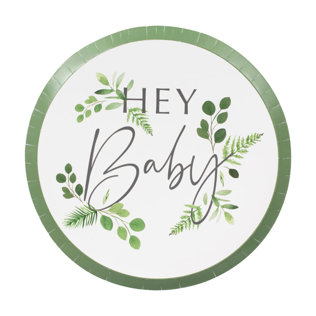 Botanical Hey Baby Paper Plates (x8)