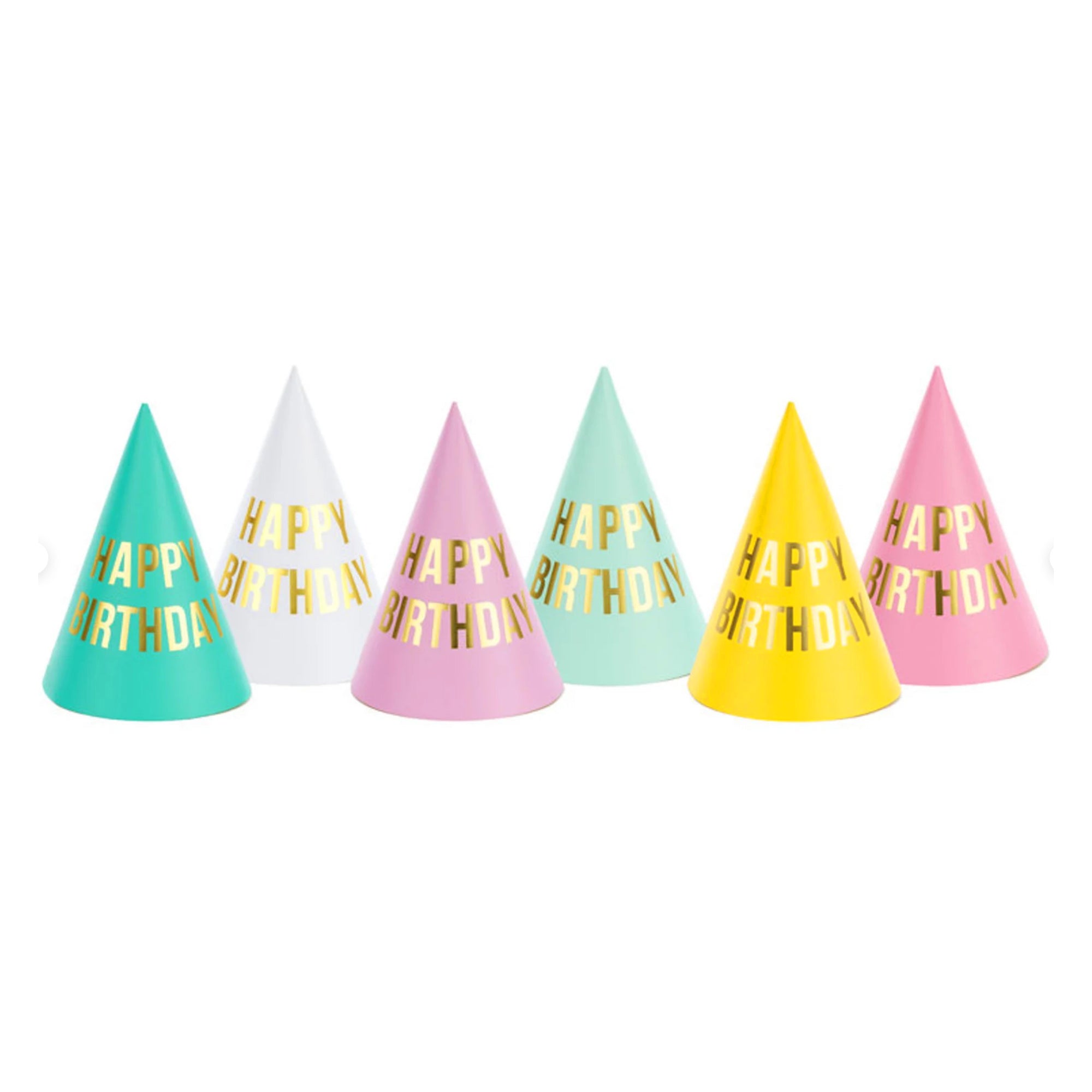 Pastel Happy Birthday Party Hats (x6)