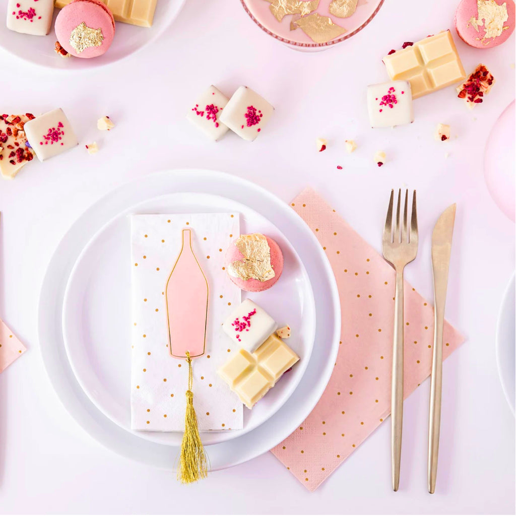 Pink Napkins with Gold Polka Dots