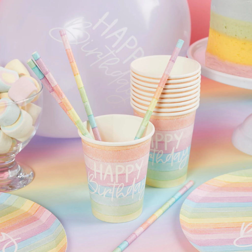 Pastel Rainbow Party Cups (x8)