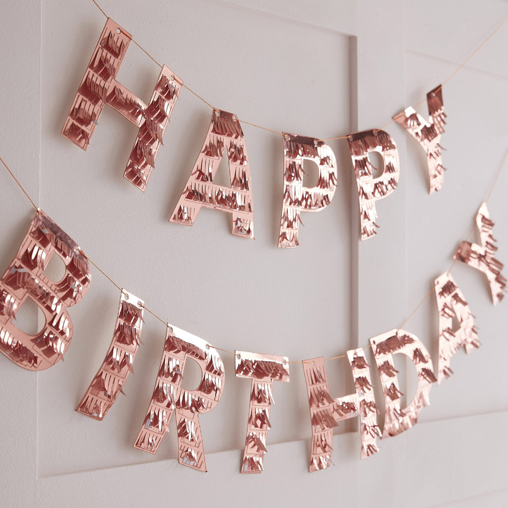 Rose Gold Happy Birthday Fringe Bunting