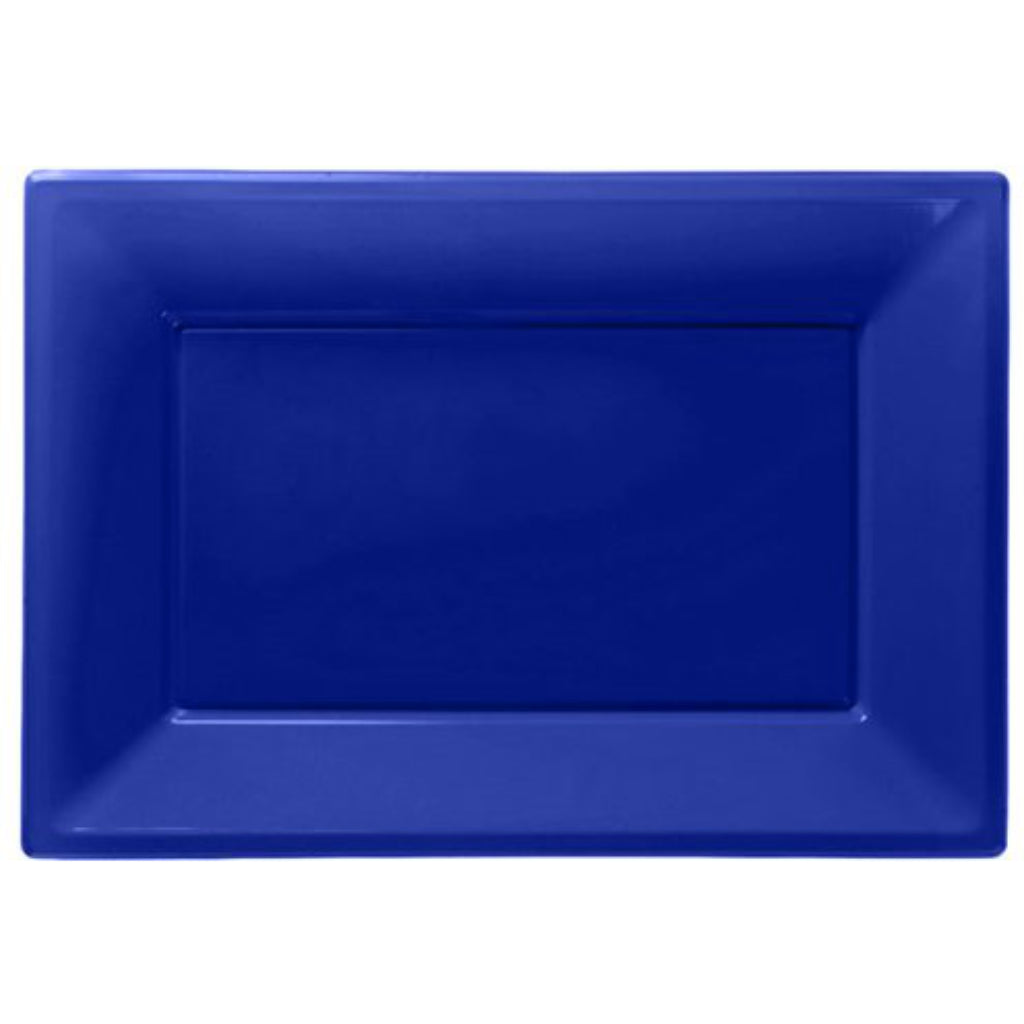 Royal Blue Plastic Serving Platters (x3)