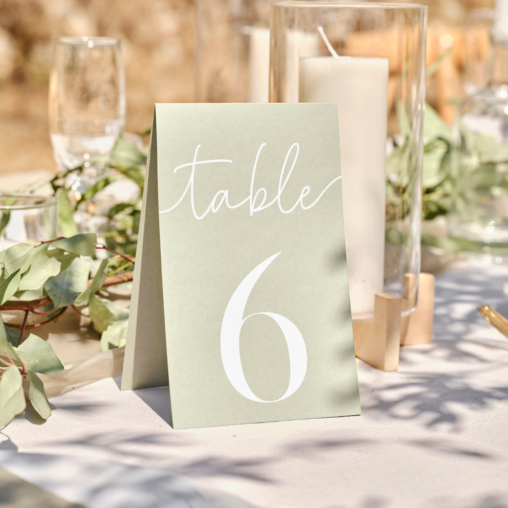 Sage Green Wedding Table Numbers (x12)