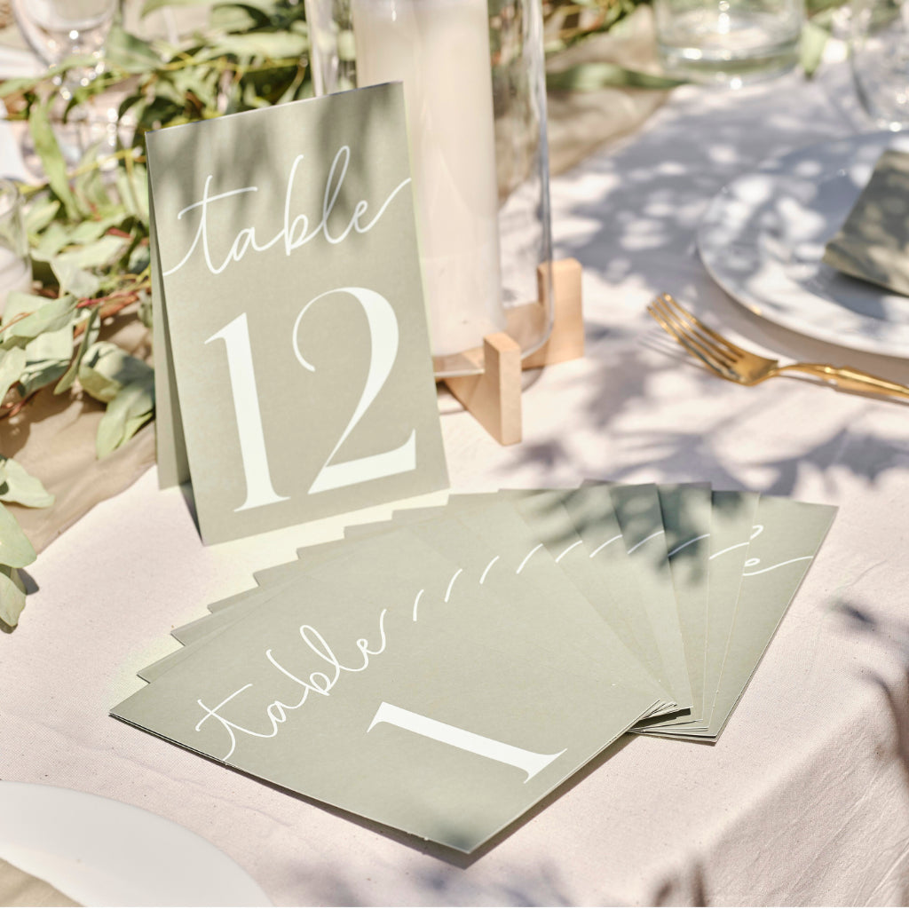 Sage Green Wedding Table Numbers (x12)