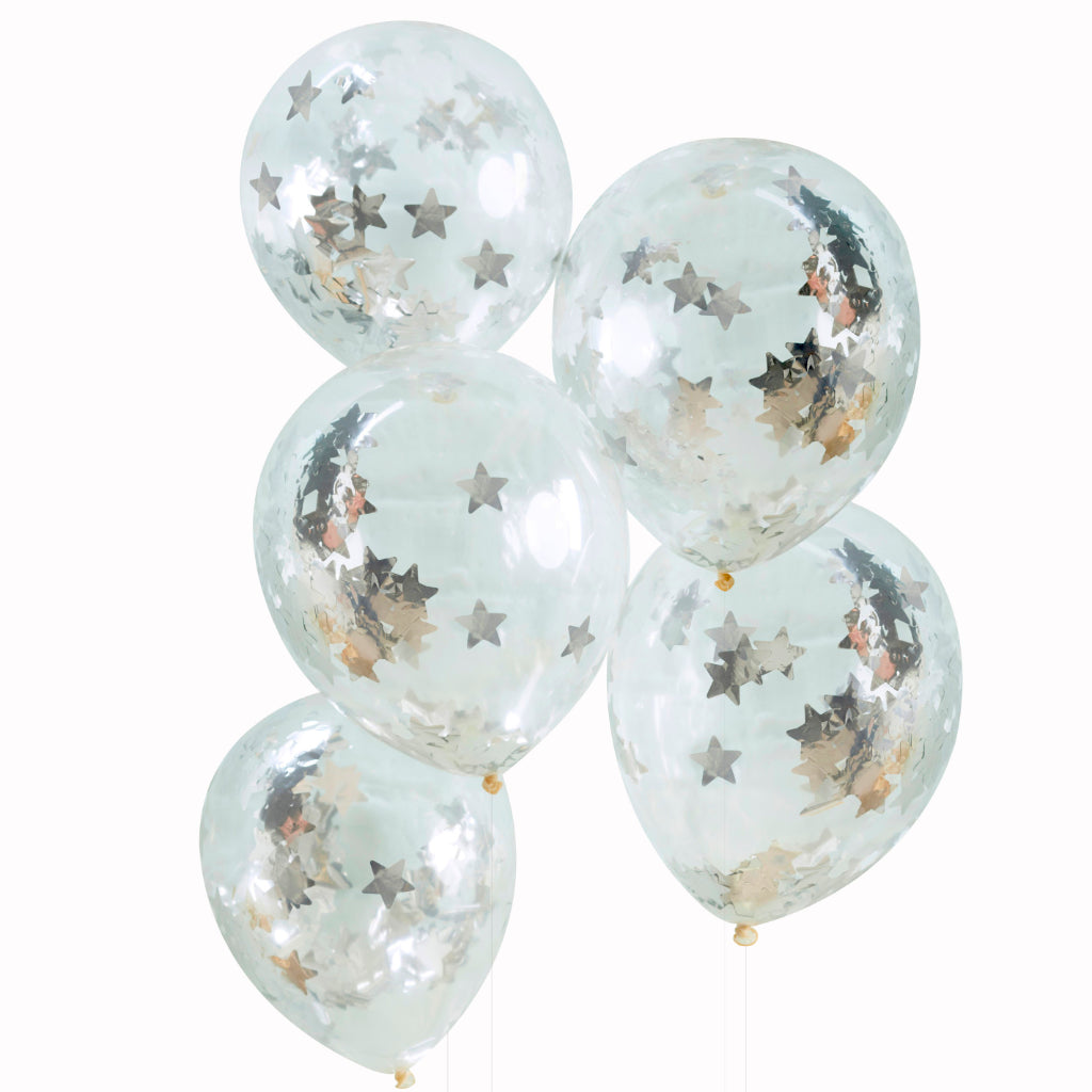 Silver Star Confetti Balloons (x5)