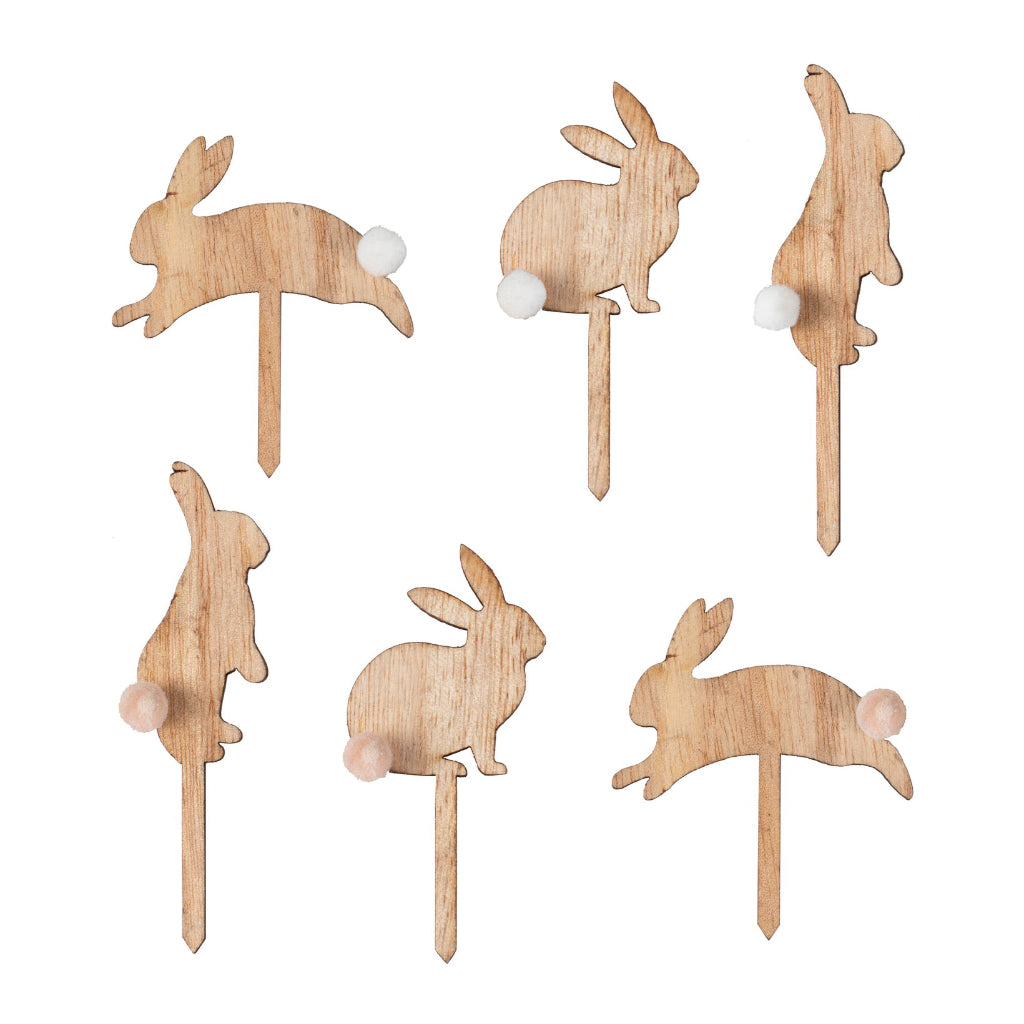 Wooden Bunny Cupcake Toppers (x6)