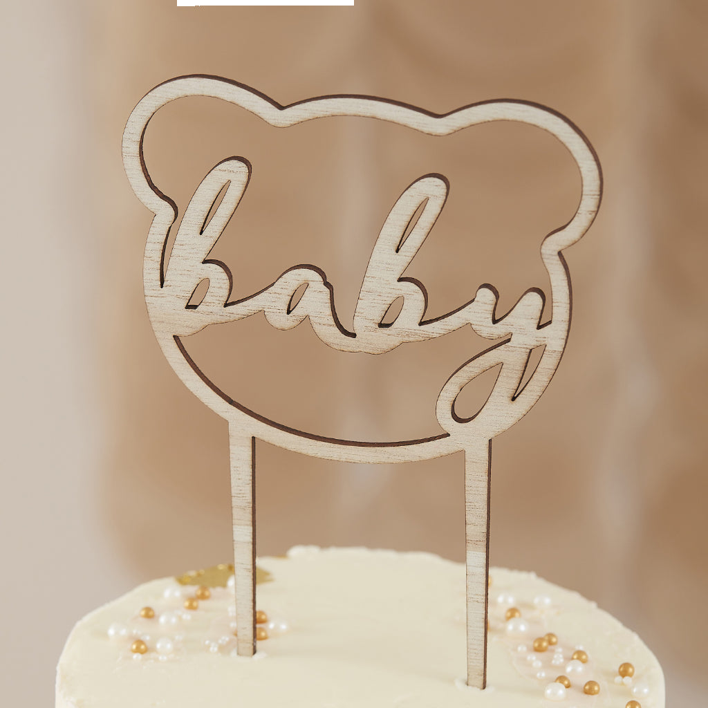 Wooden Teddy Bear Baby Cake Topper