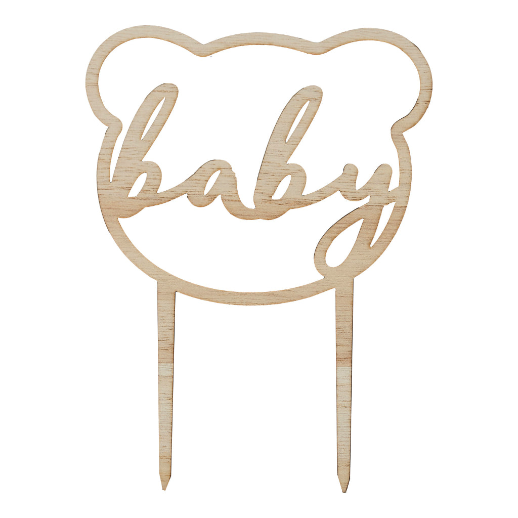 Wooden Teddy Bear Baby Cake Topper