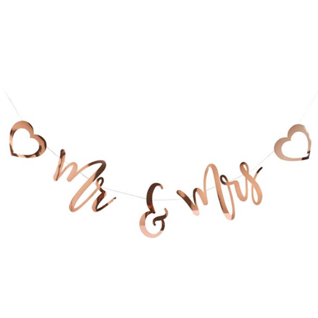 Rose Gold Mr & Mrs Bunting With Hearts