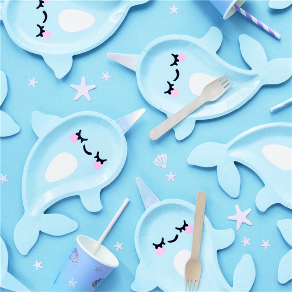 Narwhal Shaped Party Plates (x6)