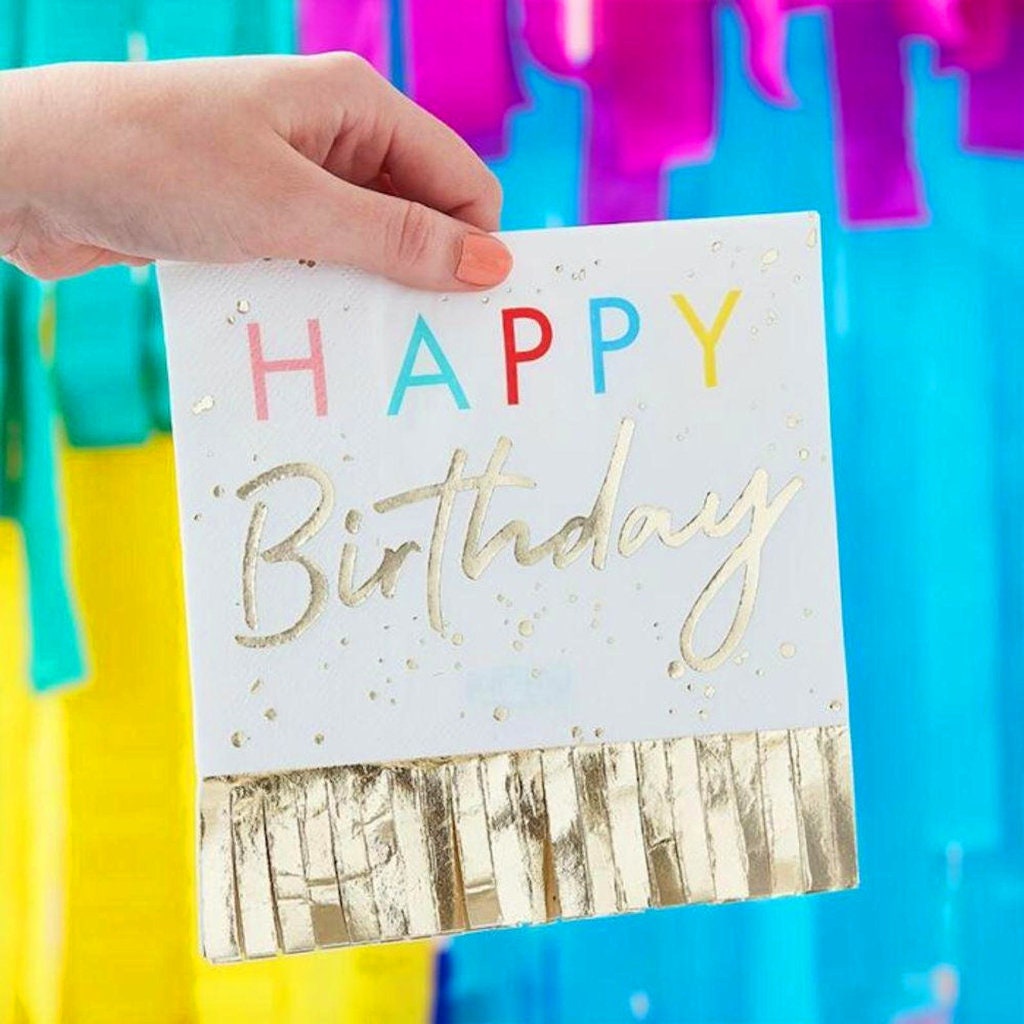 Happy Birthday Gold Fringe Napkins (x16)