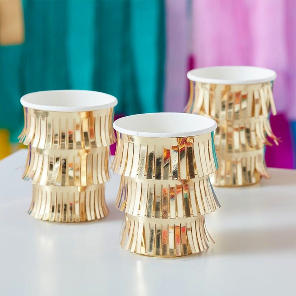 Gold Fringe Party Cups (x8)