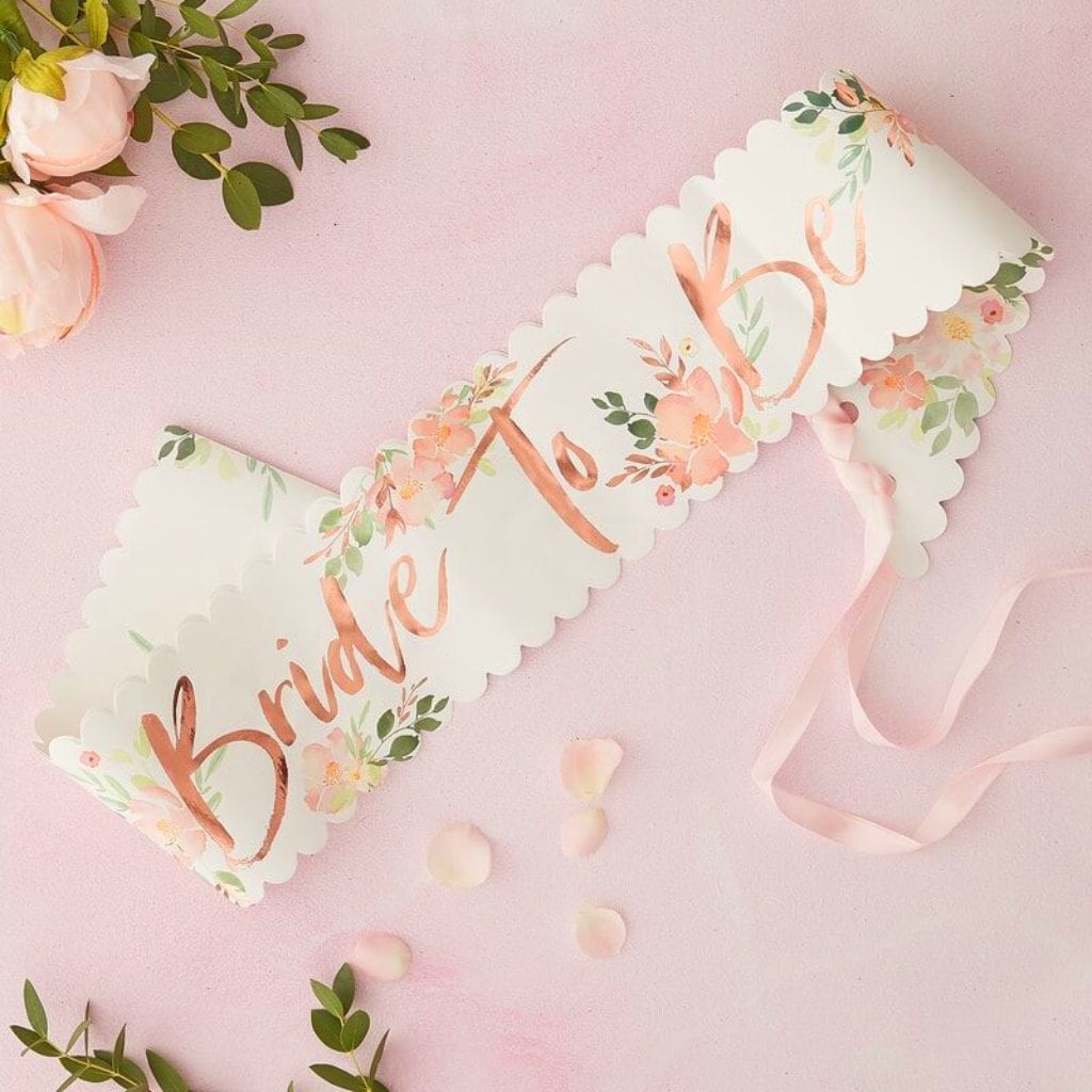 Rose Gold Floral Bride To Be Sash