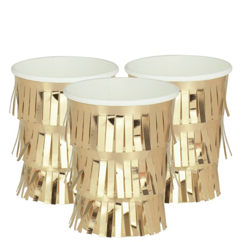 Gold Fringe Party Cups (x8)