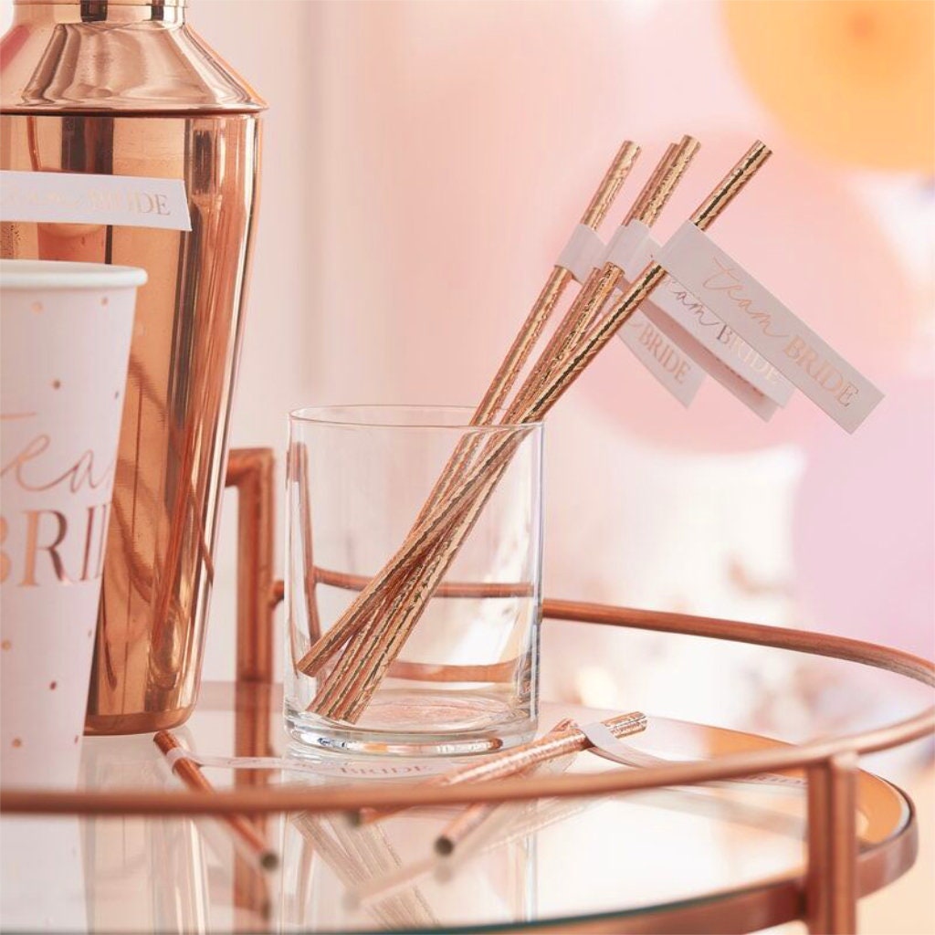 Rose Gold Team Bride Straws (x16)