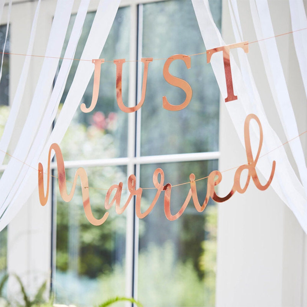 Rose Gold Just Married Banner