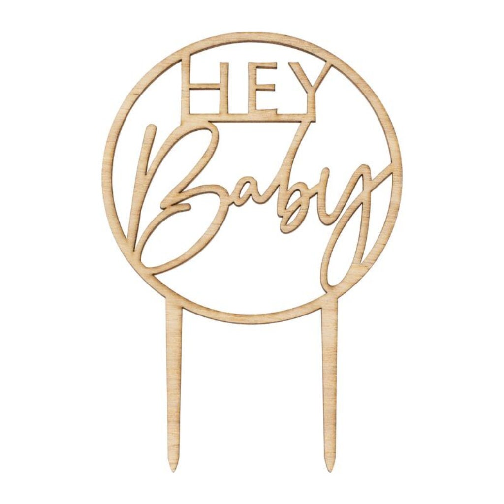 Wooden Hey Baby Cake Topper